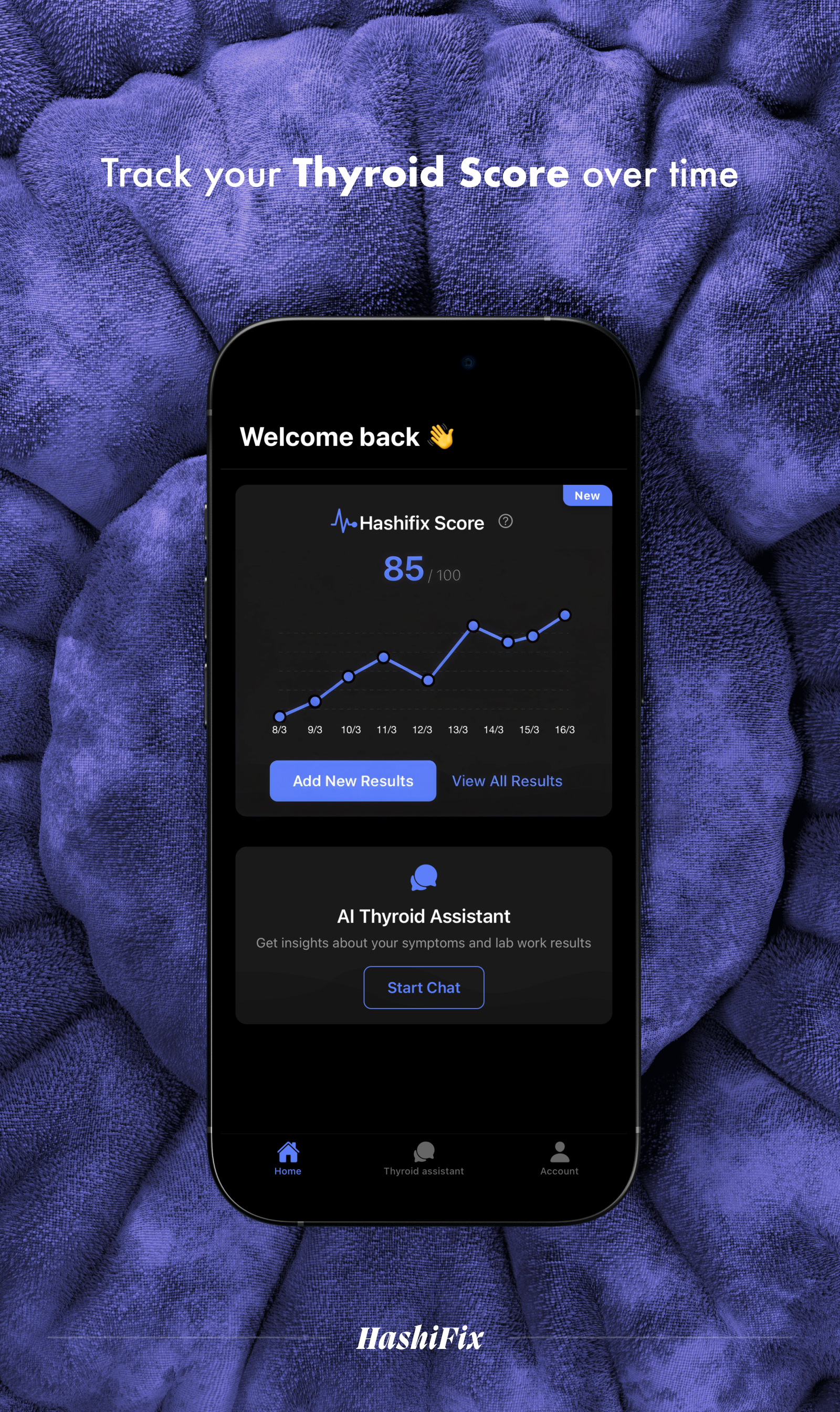 Hashifix home screen showing the Thyroid Score tracked over time